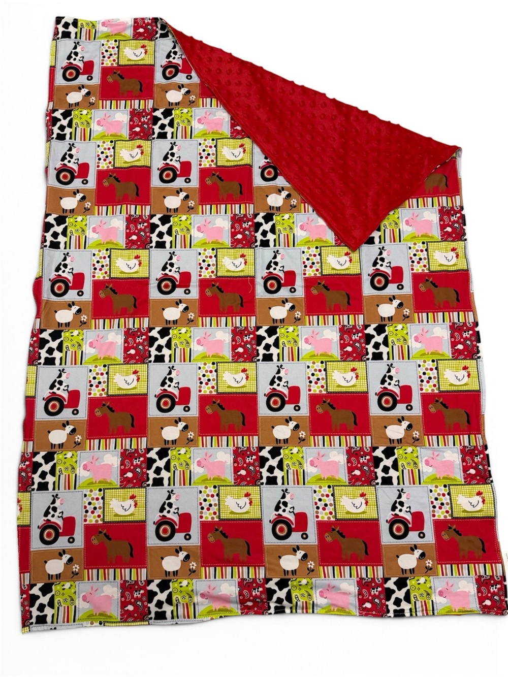 Farm Animal Patchwork Minky Dot Baby Blanket